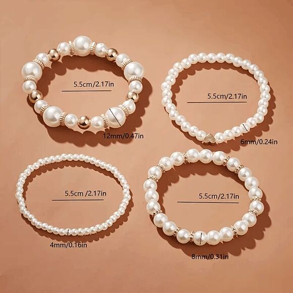 Layered Pearl Bracelets (4 Pieces) - Picture 4 of 5